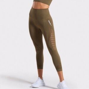 GymShark Olive Energy Seamless Cropped Leggings, S